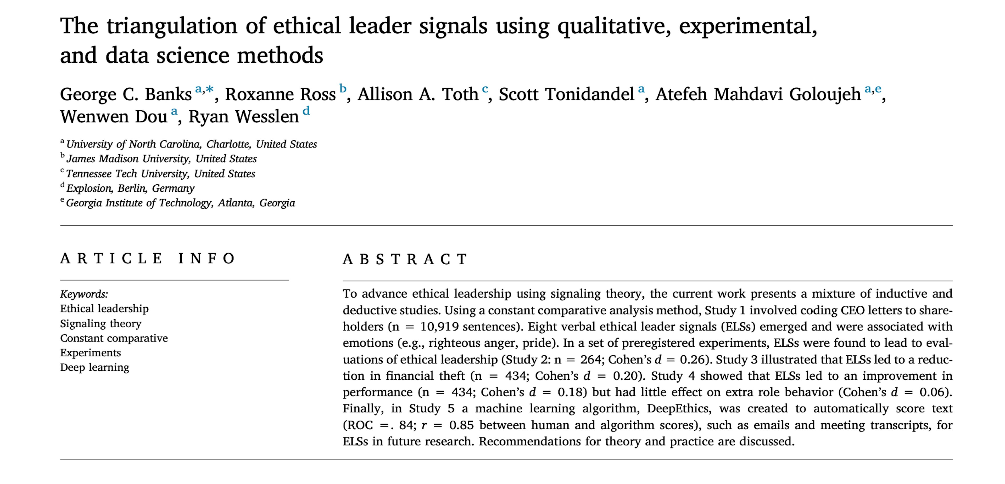 The triangulation of ethical leader signals using qualitative, experimental, and data science methods