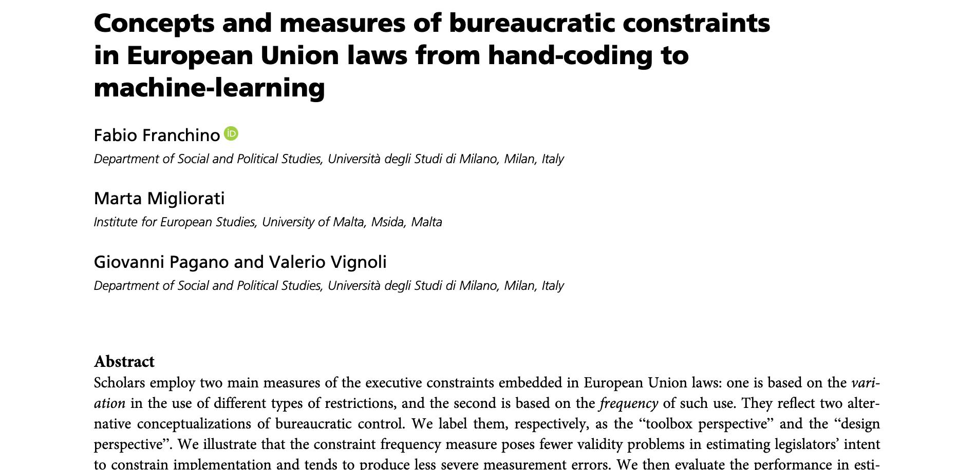 Concepts and measures of bureaucratic constraints in European Union laws from hand-coding to machine-learning