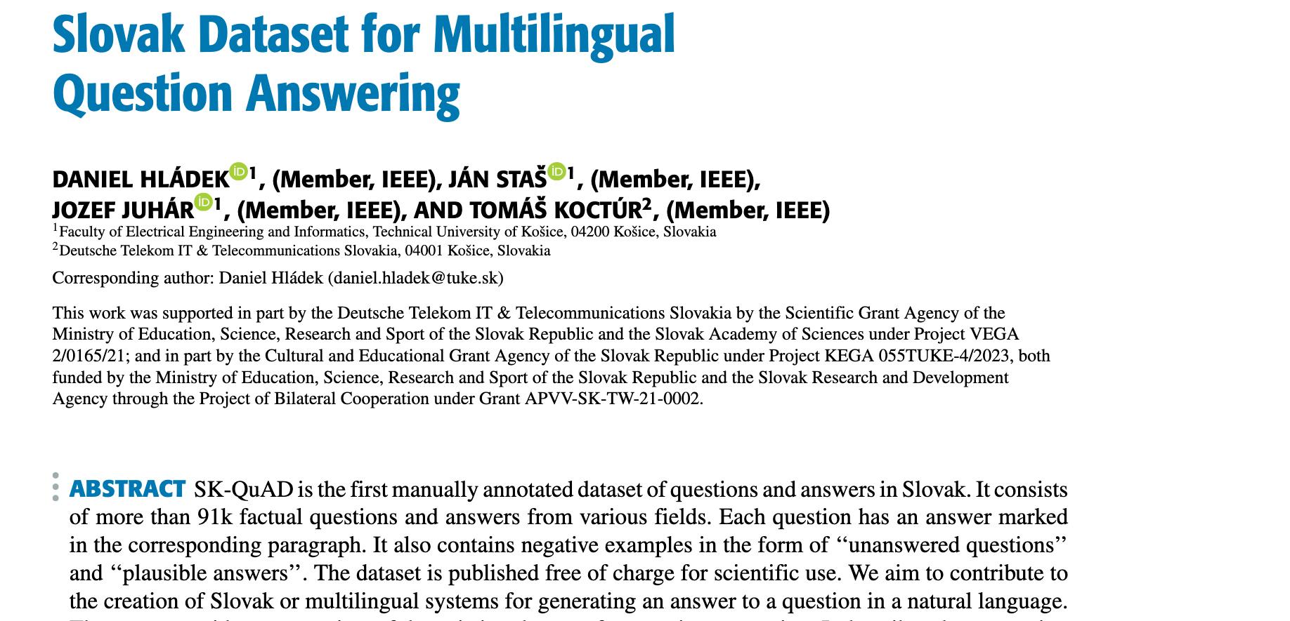 Slovak Dataset for Multilingual Question Answering