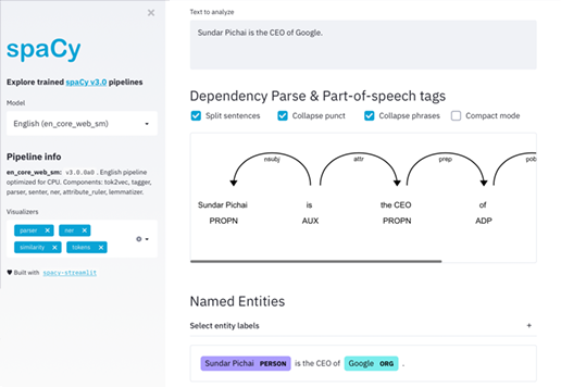 spaCy v3.0 Trained Pipeline Explorer