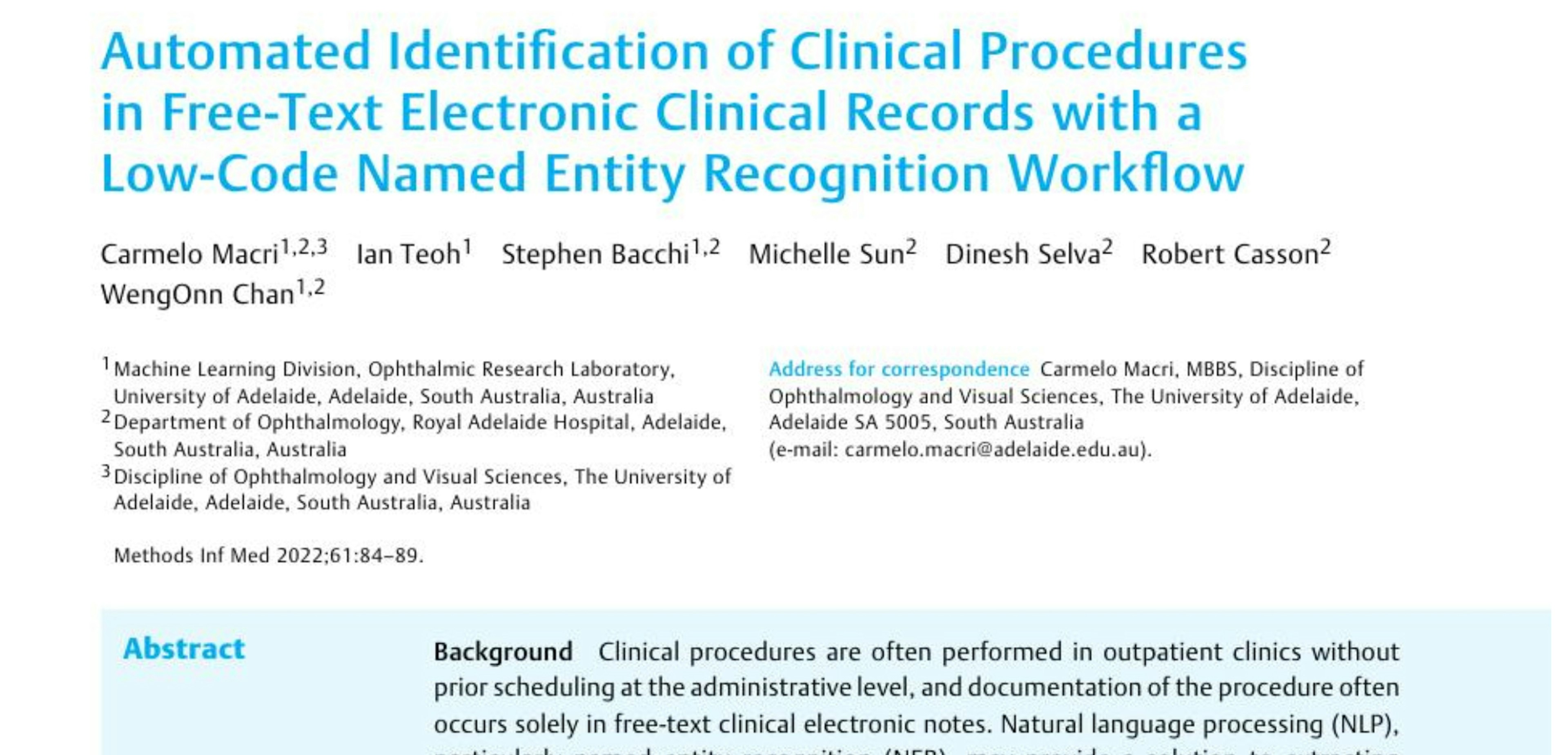 Automated Identification of Clinical Procedures in Free-Text Electronic Clinical Records with a Low-Code Named Entity Recognition Workflow
