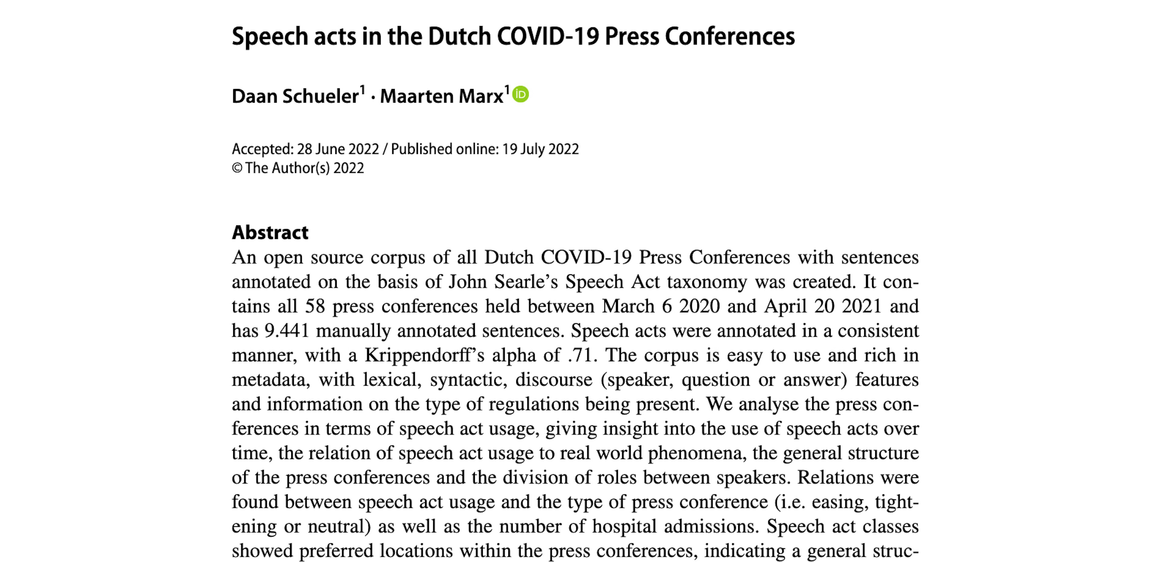 Speech acts in the Dutch COVID-19 Press Conferences