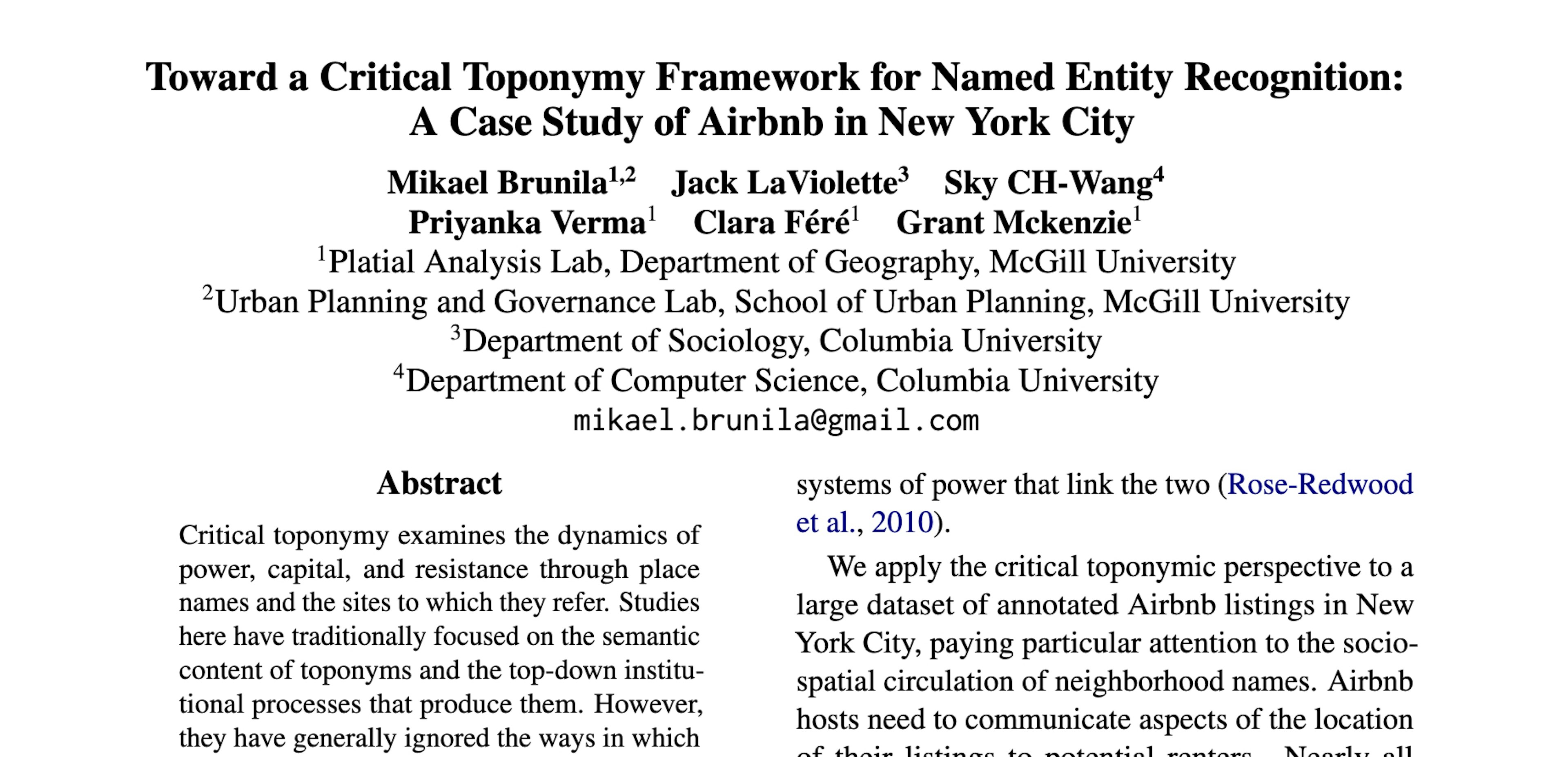 Toward a Critical Toponymy Framework for Named Entity Recognition: A Case Study of Airbnb in New York City