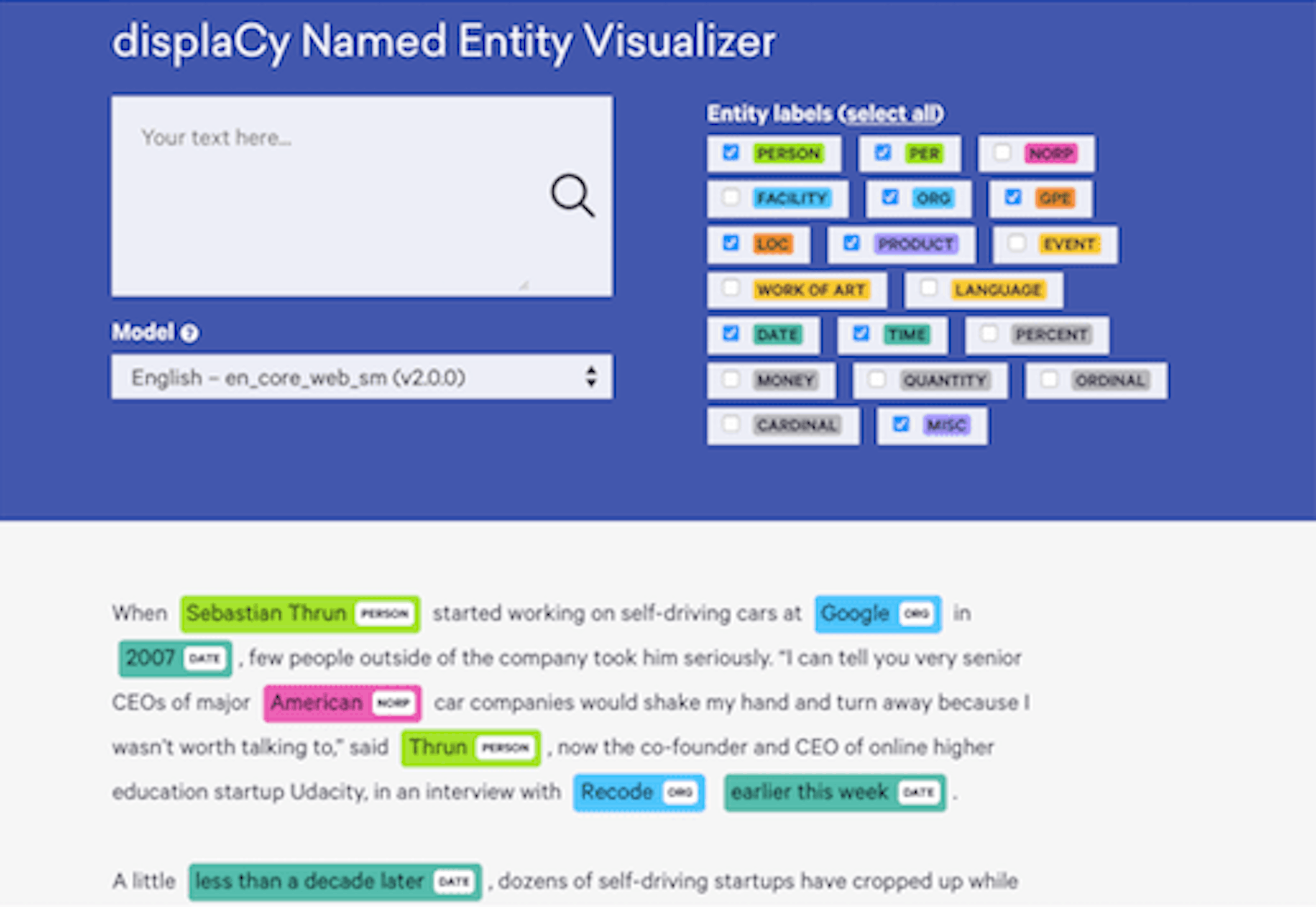 displaCy Named Entity Visualizer