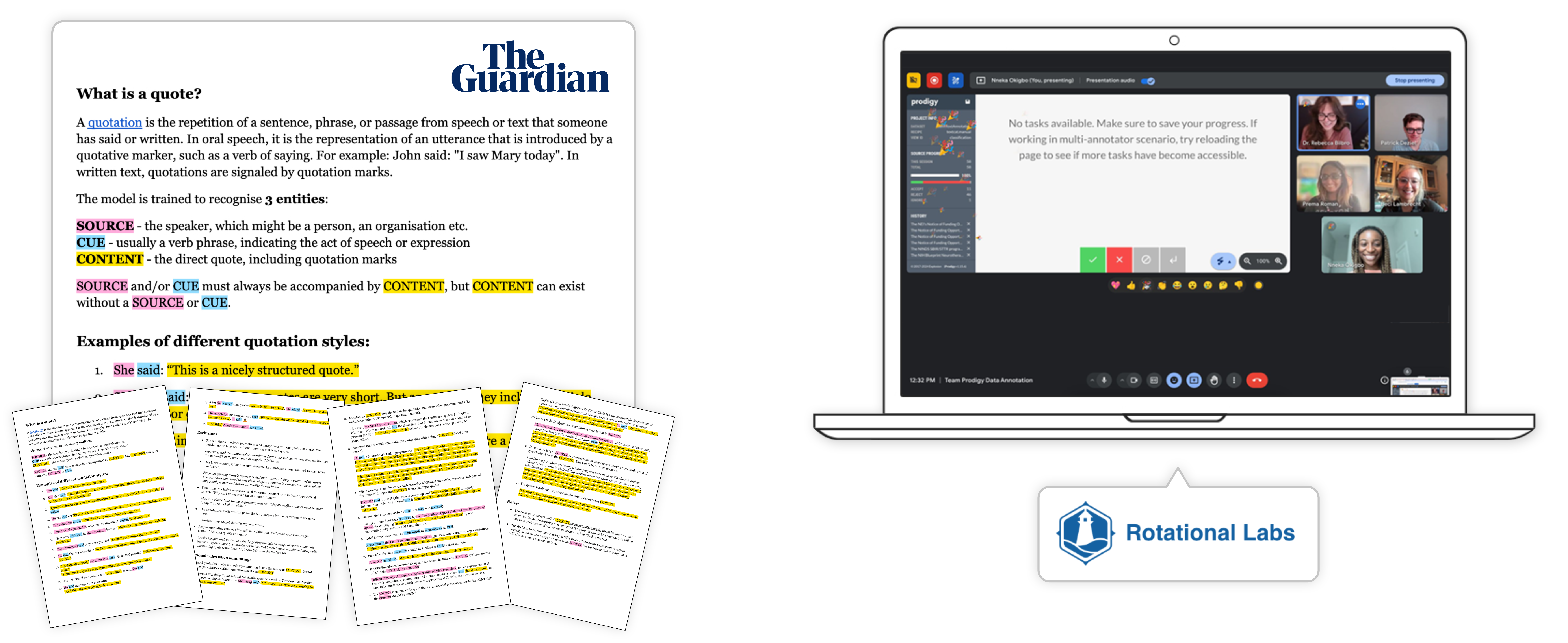 Screenshot of annotation guidelines and annotation meeting via video call