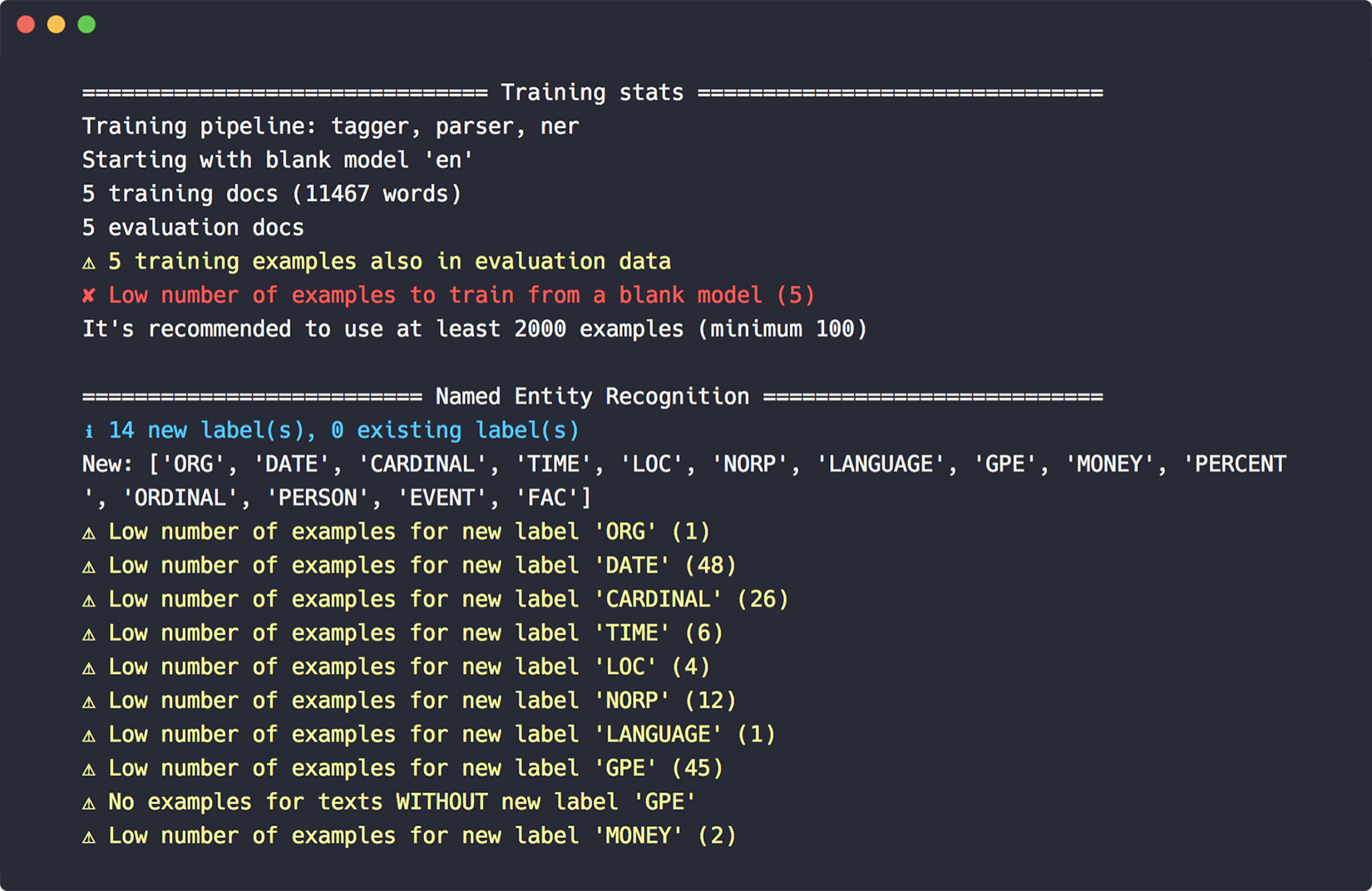 Screenshot of debug-data output